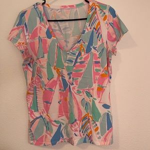 Lilly Pulitzer Michele V Neck Top in Out To Sea